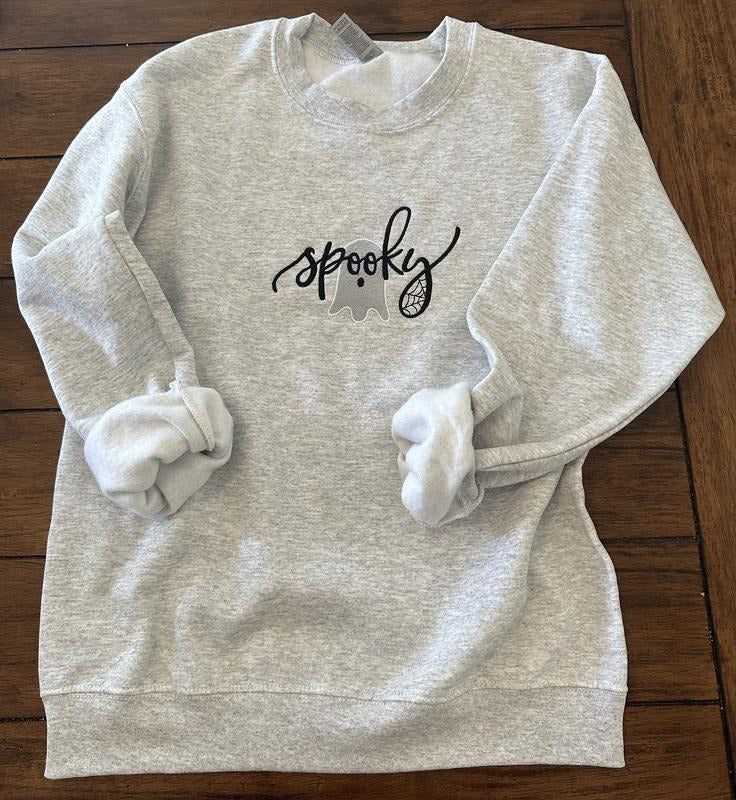 Spooky Ghost Embroidered Crewneck Sweatshirt Shirt Hoodie | PrintMintTees.com
