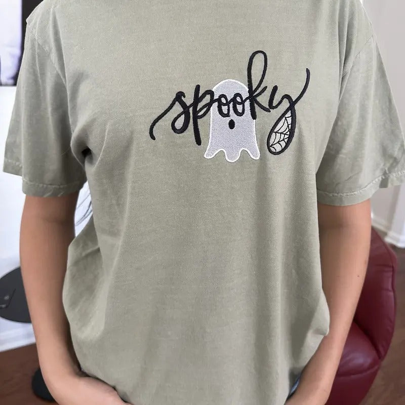 Spooky Ghost Embroidered Tee shirt Hoodie Sweatshirt | PrintMintTees.com