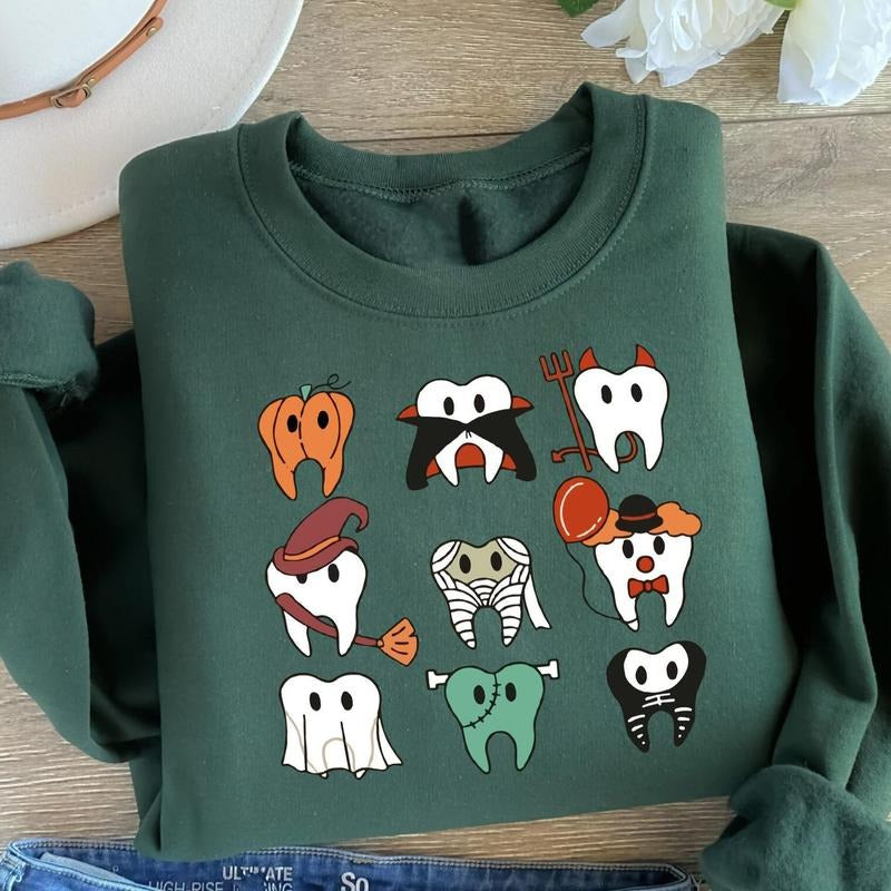 Spooky Halloween Dentist Sweatshirt, Dental Halloween Shirt, Matching Halloween Dental Shirt, Dental Hygiene Crewneck Hoodie