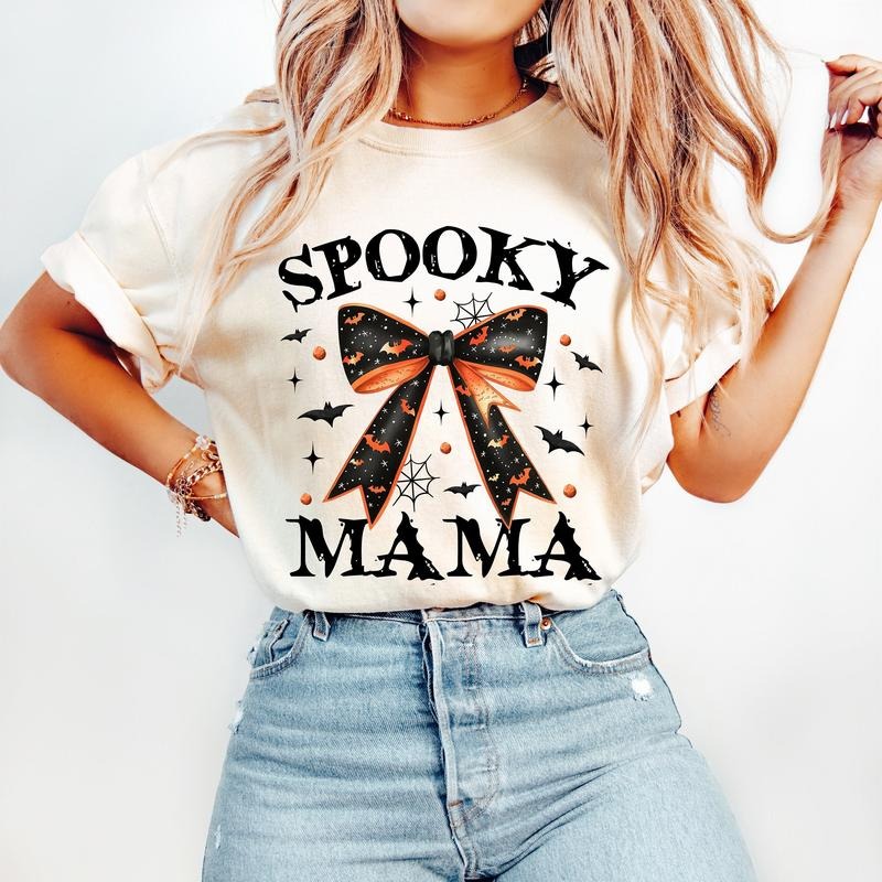 Spooky Mama Coquette Halloween Spooky Season Retro Halloween Spooky Vibes Fall Halloween Shirt Sublimation TK43GN Hoodie...