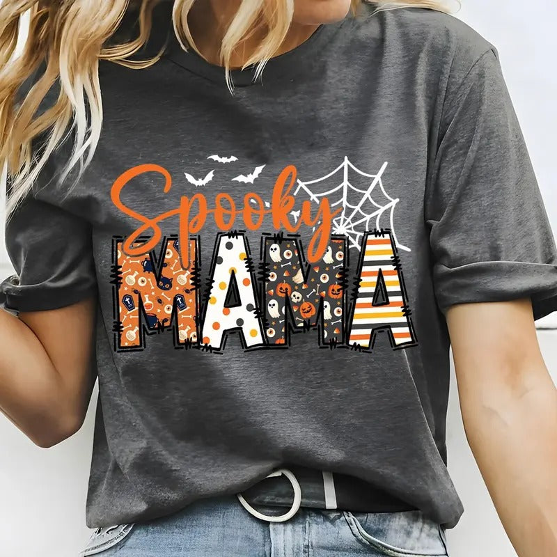 Spooky Mama Shirt Retro Halloween Shirt For Mother Halloween Mom Shirt Gift Halloween Mama Tshirt Spooky Season Retro...