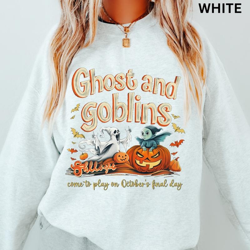 Spooky Season Crewneck, Ghosts and Goblins Sweatshirt, Spooky Season Graphic Oversized Halloween Graphic Crewneck, Cotton...