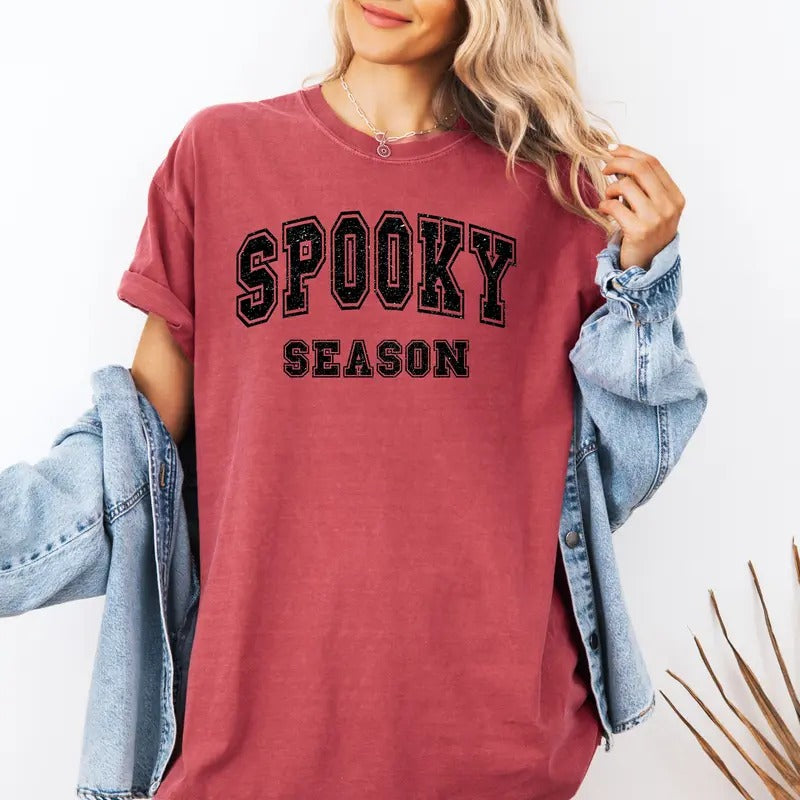 Spooky Season Distressed Print Custom colors tee shirt Casual Hoodie Sweatshirt | PrintMintTees.com