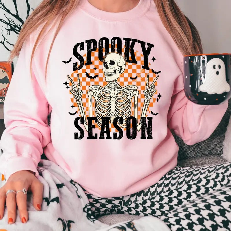 Spooky Season Halloween Sweatshirt, Halloween Spooky Skeleton Shirt , Halloween Spooky Tee, Halloween Fall T-shirt, Cute...
