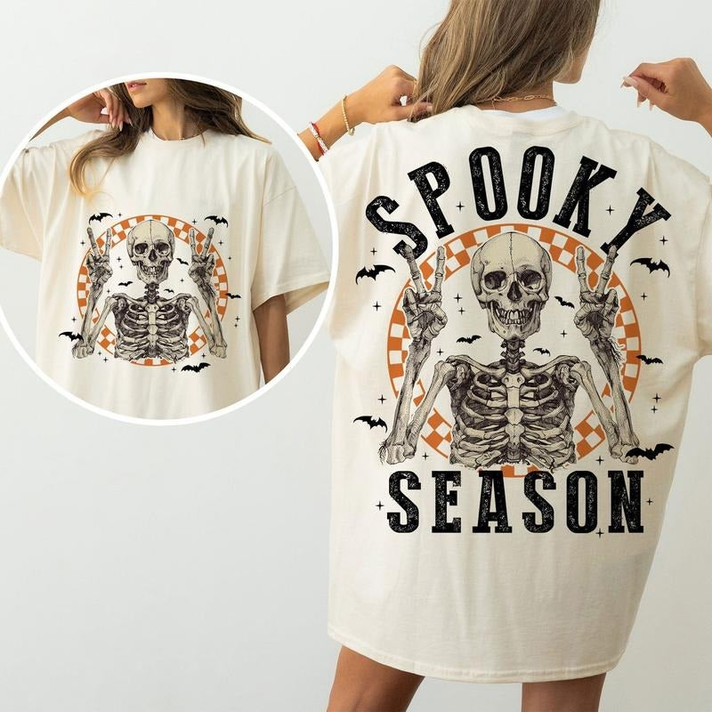 Spooky Season Shirt, Retro Halloween Shirt, Halloween Skeleton Shirt Hoodie Sweatshirt | PrintMintTees.com