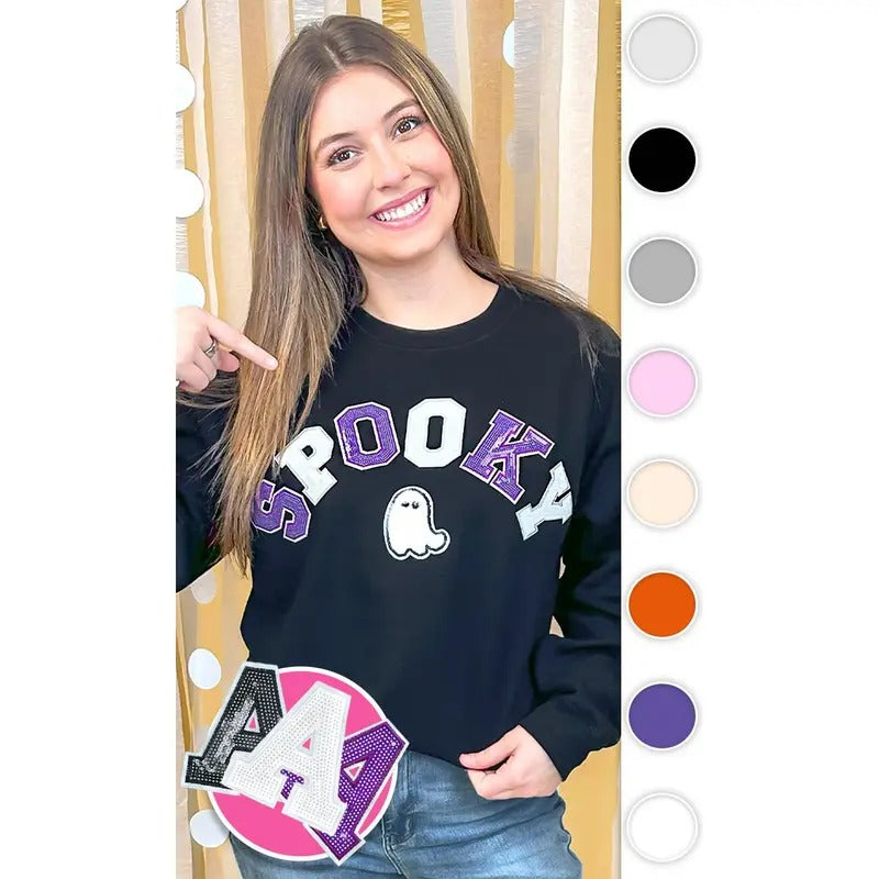 Spooky with Ghost Sequin Graphic Sweatshirt Shirt Hoodie | PrintMintTees.com