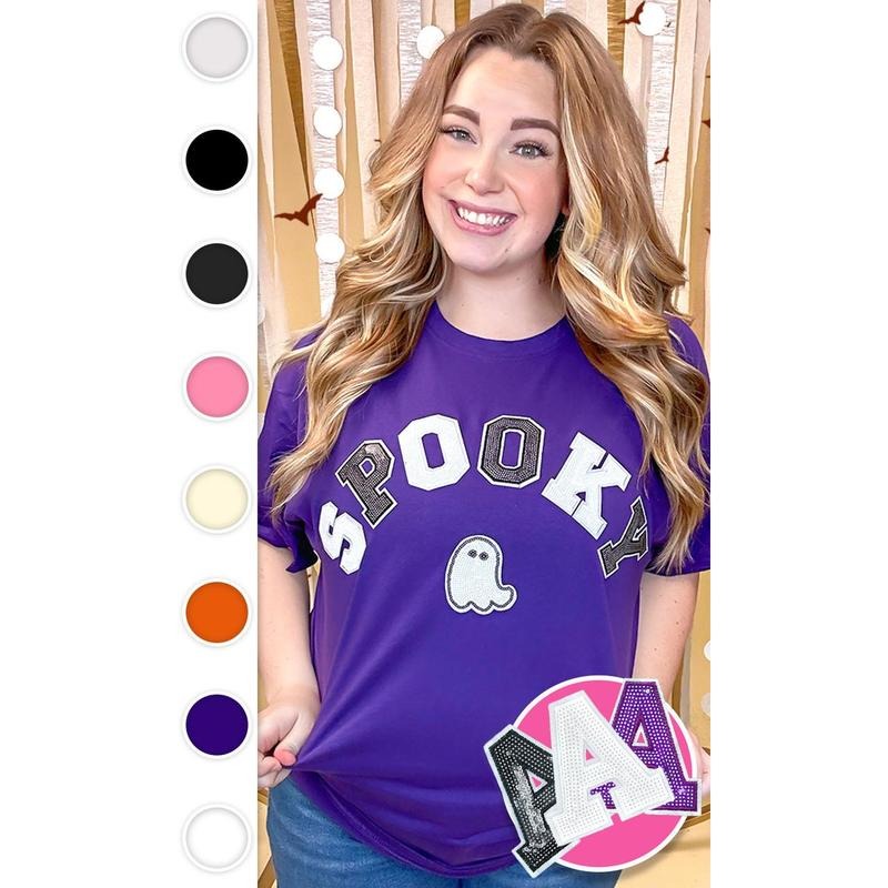 Spooky with Ghost Sequin Graphic T-Shirt Hoodie Sweatshirt | PrintMintTees.com