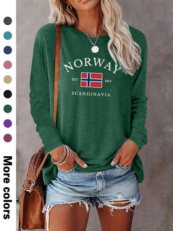 Spring Autumn Fashion Casual Simple Letter Print Long Sleeve Women's T-Shirt, Comfortable Fabric, 9 Colors Available...