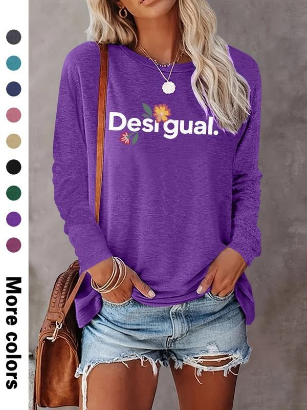 Spring Autumn Fashion Casual Simple Letter Print Long Sleeve Women's T-Shirt, Comfortable Fabric, 9 Colors Available...
