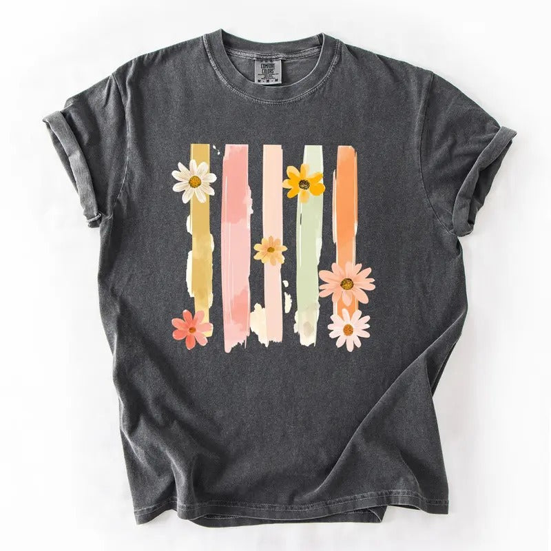 Spring Floral Brush Strokes Pastel Girly Cute Adorable Comfort Colors T-Shirts, Hoodie, Sweatshirt