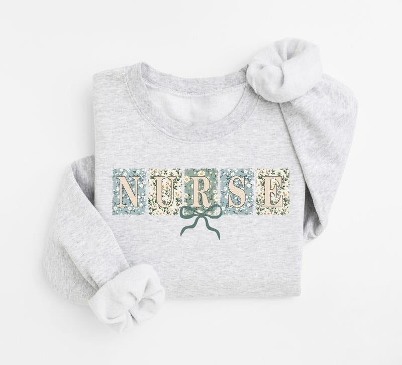 Spring Floral Nurse Sweatshirt, Coquette Nurse Bow Sweater, Nursing, Nursing Life Shirt, Graduation Gift for New Nurse,...