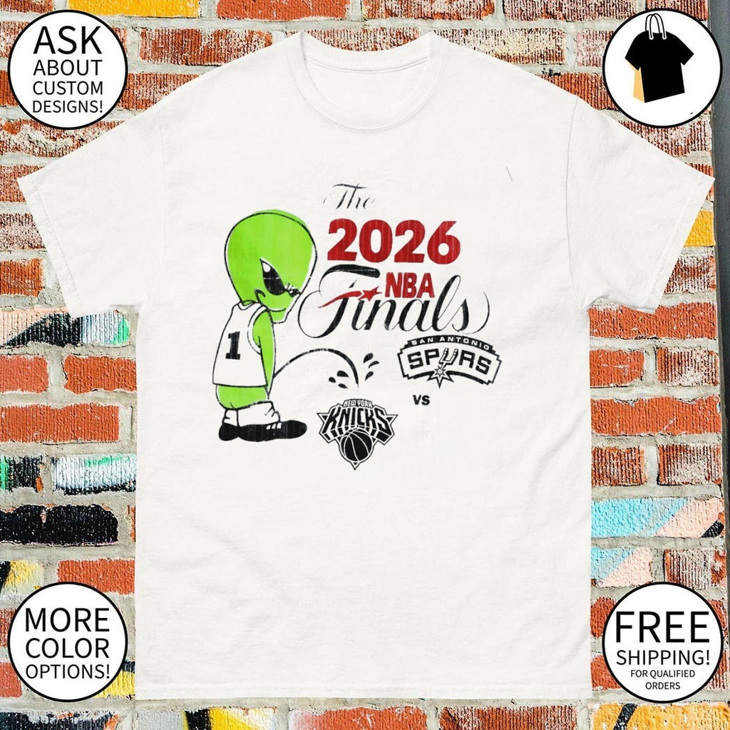 Spurs vs Knicks Basketball NBA finals 2026 alien peeing on Knicks logo funny shirt