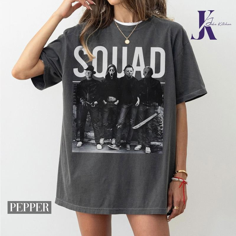 Squad Horror Characters Shirt, Vintage 90s Halloween Sweatshirt, Horror Movie Sweatshirt, Halloween Friends Shirt,...