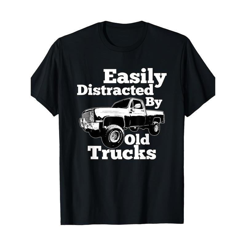 Square Body Easily Distracted By Old Trucks Squarebody T-Shirt - 220g made in usa Hoodie Sweatshirt | PrintMintTees.com