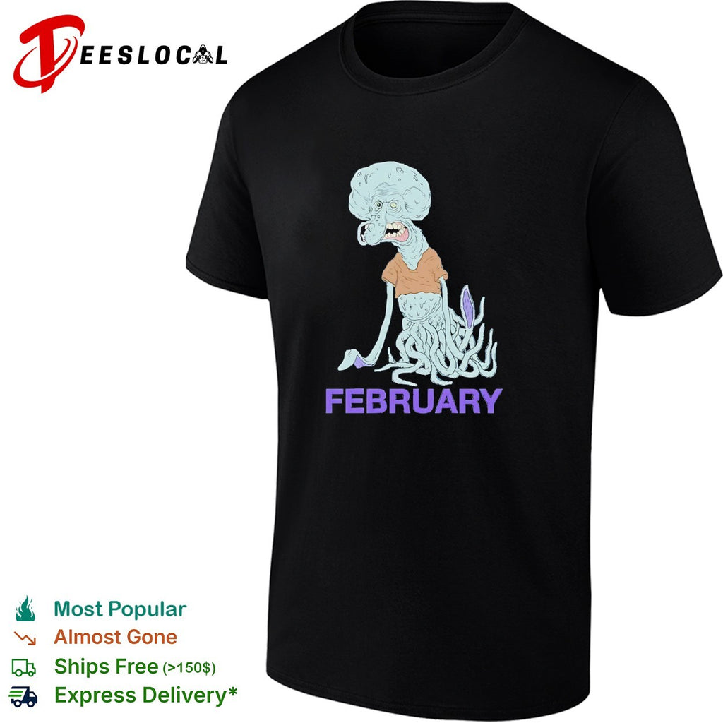 Squidward February Birthday meatcanyon style distorted cartoon shirt