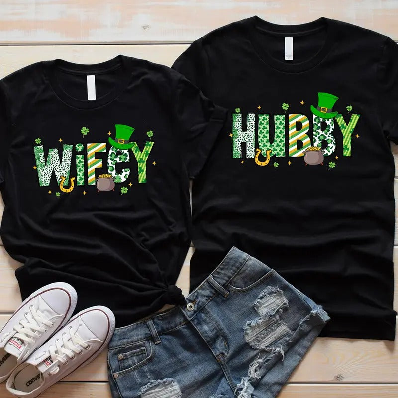 St. Patrick's Day Wife and Husband T-shirt, St Patricks Day Matching Shirt, Lucky Wifey Hubby Shirt Hoodie, Sweatshirt