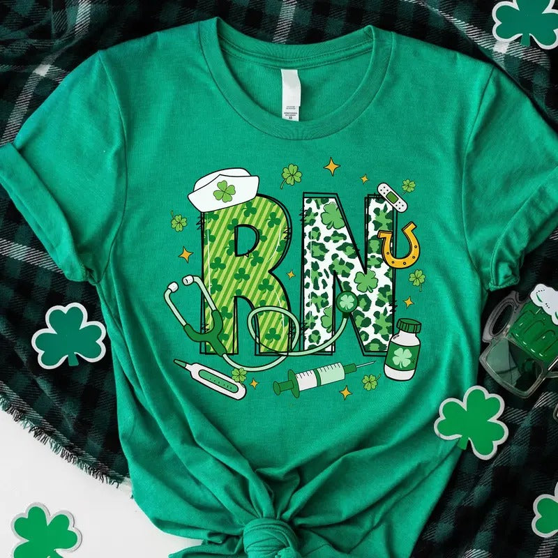 St. Patrick's Day RN T-shirt, St Pattys Registered Nurse Shirt, RN Lucky Shamrock Tee Hoodie Sweatshirt | PrintMintTees.com