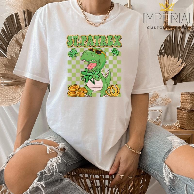 St Patrex Dino Sweatshirt,  St Patricks Day Sweatshirt, St Paddys Day Funny Sweatshirt Shirt Hoodie | PrintMintTees.com