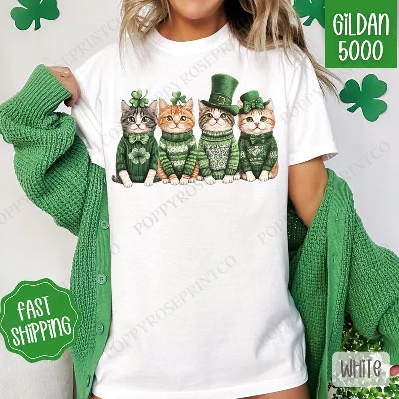 St Patrick Cats Shirt Gildan, St Patrick's Day Women's Tee, Cute Women's Tshirt Plus Sizes Hoodie, Sweatshirt