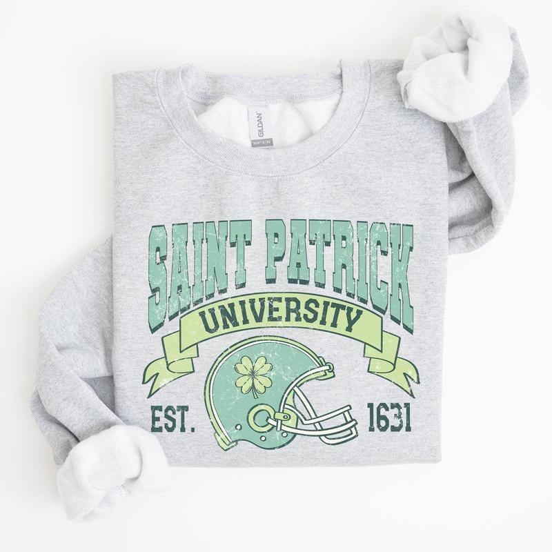St Patrick University, Vintage, College, Ireland, Football, St Patrick's Day Sweatshirt, Women's Crew Neck, Crewneck...