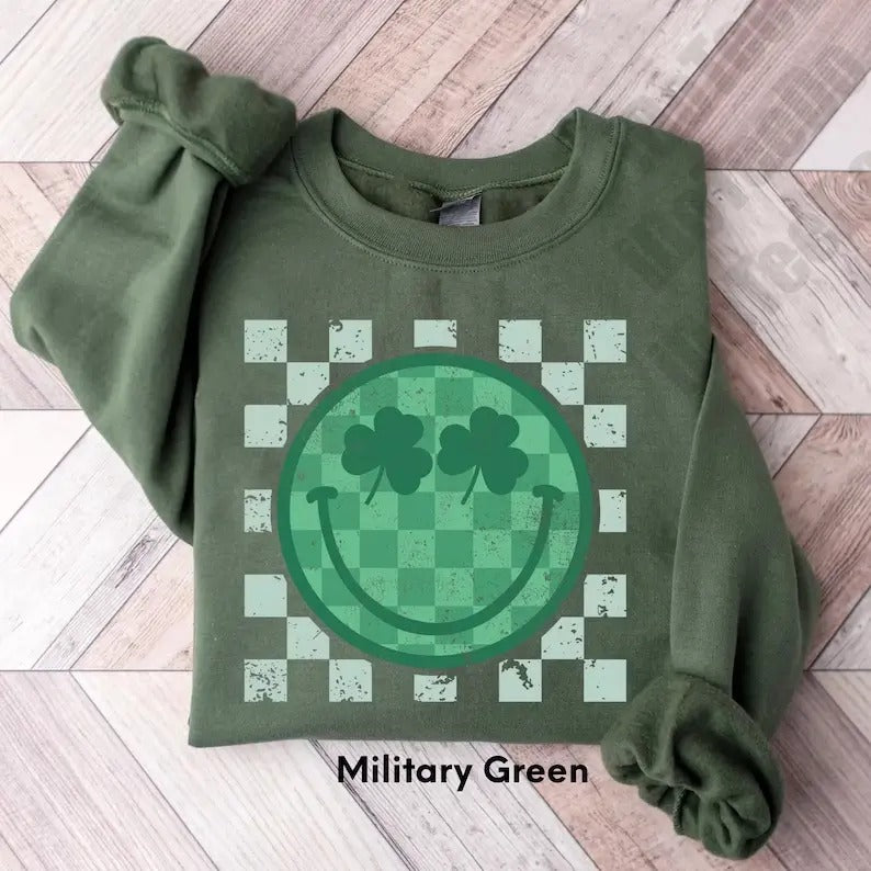 St Patrick's Checker Smiley Hoodie and Sweater; T-shirts Sweatshirt | PrintMintTees.com