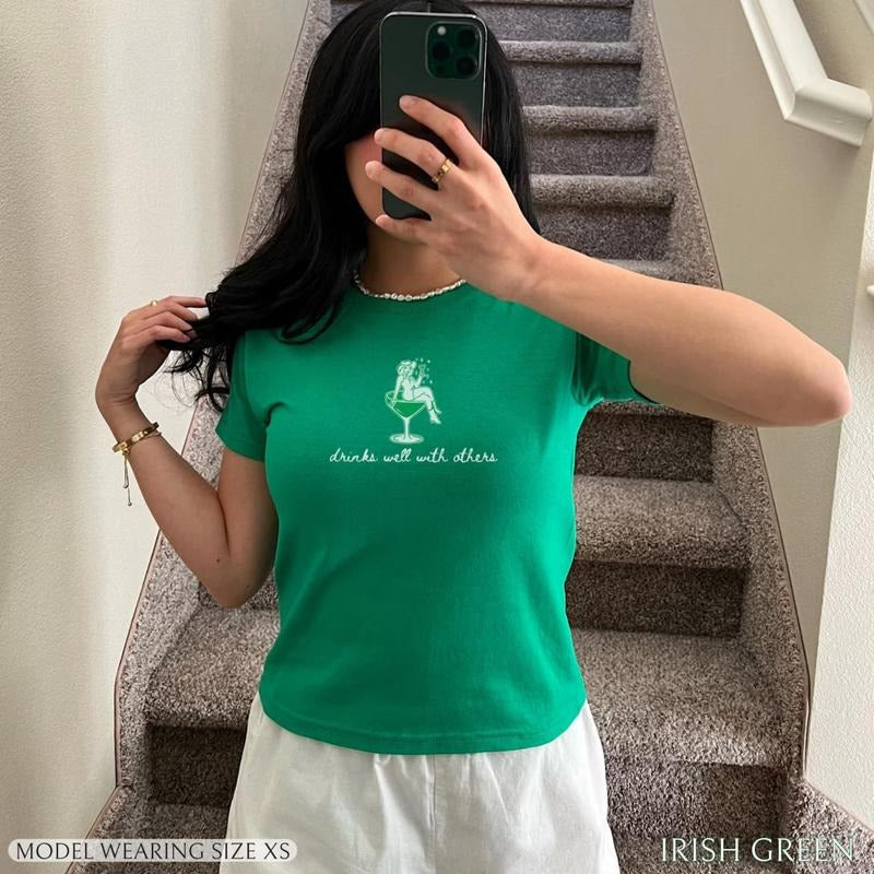 St Patrick's Day Baby Tee, Drinks Well With Others Baby Tee, St Pattys Day Tee Shirt, Saint Patricks Day Shirt, Martini...
