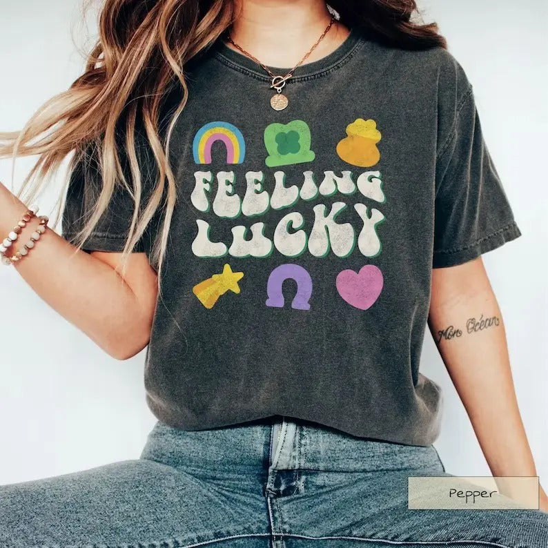 St Patrick's Day Feeling Lucky Charm Shirt | Comfort Colors Cute Retro Distressed Charms T-Shirt, St Patty's Day Irish...