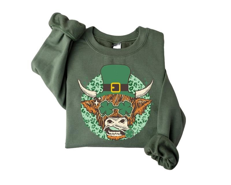 St Patrick's Day Highland Cow Sweatshirt, Cow St Patricks Sweatshirt, Funny St Patricks Day Shirt, St Patrick's Day...