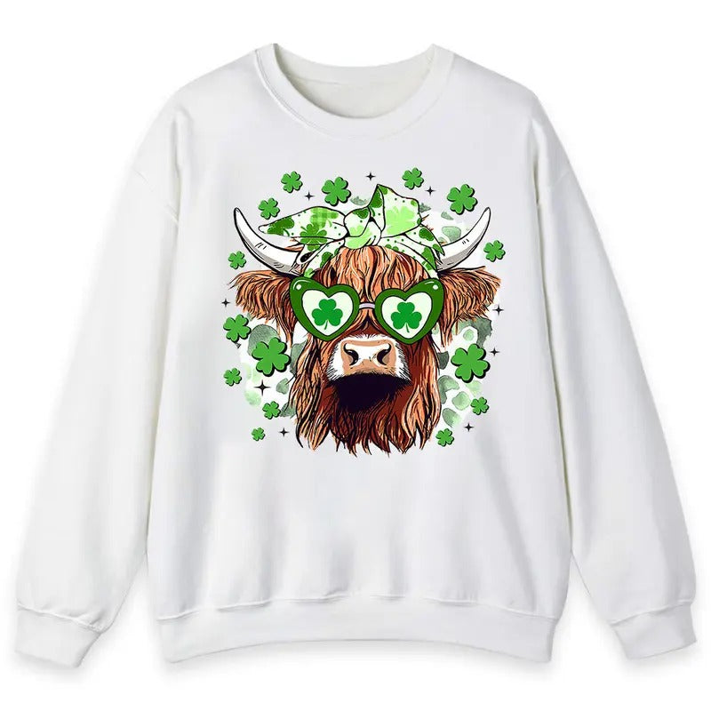 St Patrick's Day Highland Cow shirt Hoodie Sweatshirt | PrintMintTees.com