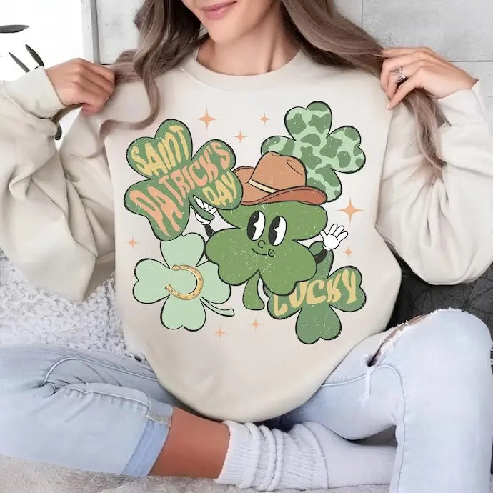 St Patrick's Day, Lucky Clover Hoodie and Sweater; T-shirts Sweatshirt | PrintMintTees.com