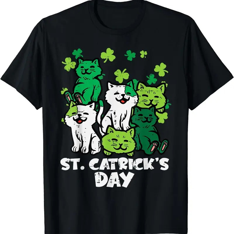 St Patricks Catricks Day Cats Saint Pattys Women Girls T-Shirt | Unisex Cotton Tee, Short Sleeve, Crewneck, Size S-5XL...