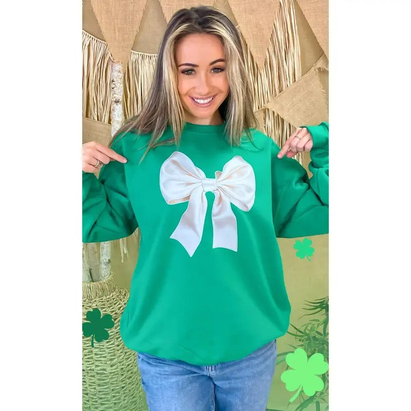 St Patricks Day Satin Bow Graphic Sweatshirt Shirt Hoodie | PrintMintTees.com