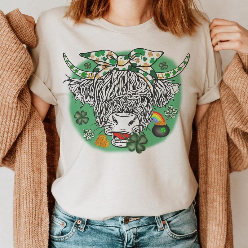 St Patricks Boho Bull St Pattys Soft Print Shirt Lucky Boho St Patricks Boho Bull St Pattys Shirt Sublimation Print Casual Fabric Shirt Hoodie Sweatshirt