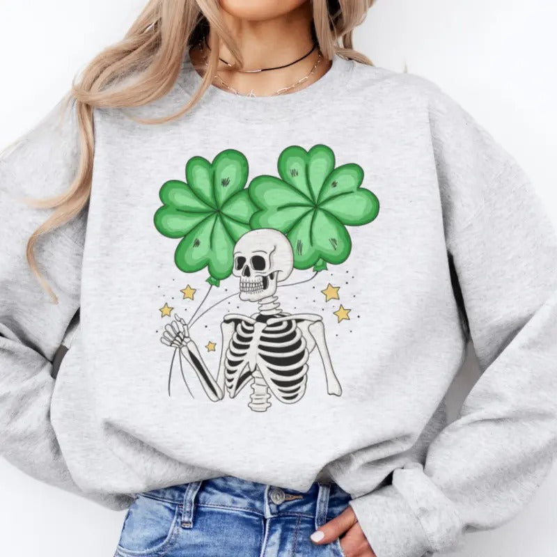 St. Patricks Day Skeleton Clover Clover Skeleton St. Pattys Skull Casual Shirt Hoodie Sweatshirt