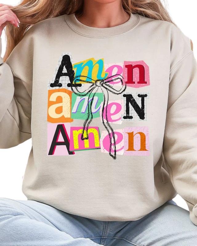 Stacked Amen Coquette Ecosmart Crewneck Sweatshirt Casual Fleece Shirt Hoodie | PrintMintTees.com