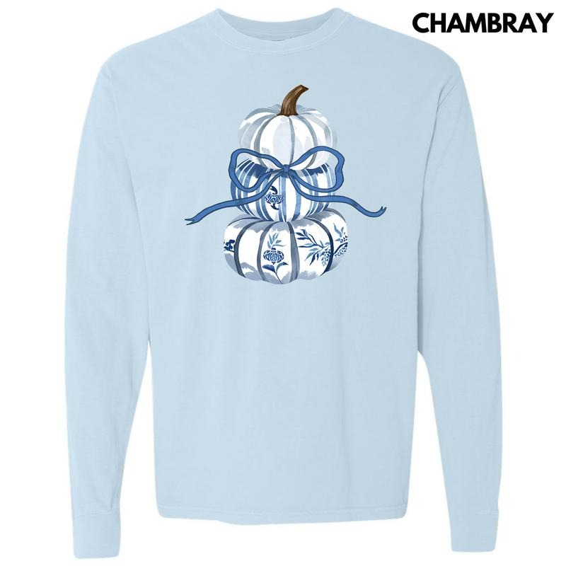 Stacked Blue Pumpkin Trio Long Sleeve Comfort Colors T-Shirt 'NLB' Hoodie Sweatshirt | PrintMintTees.com