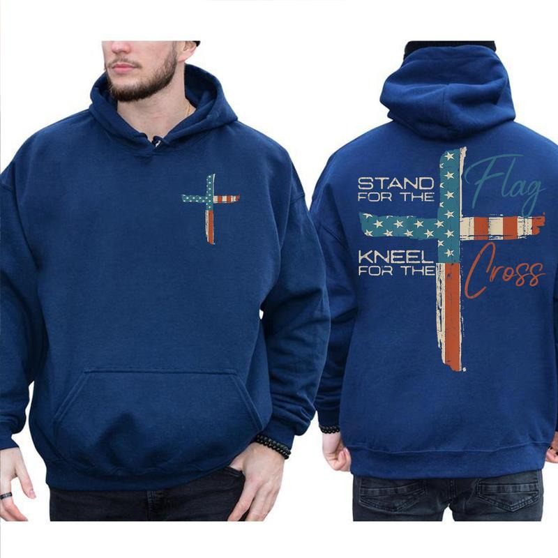 Stand For The Flag I Kneel For The Cross 2 Sided Graphic Hoodie Casual Fleece Fabric Hooded Sweatshirt Trendy Tops for...