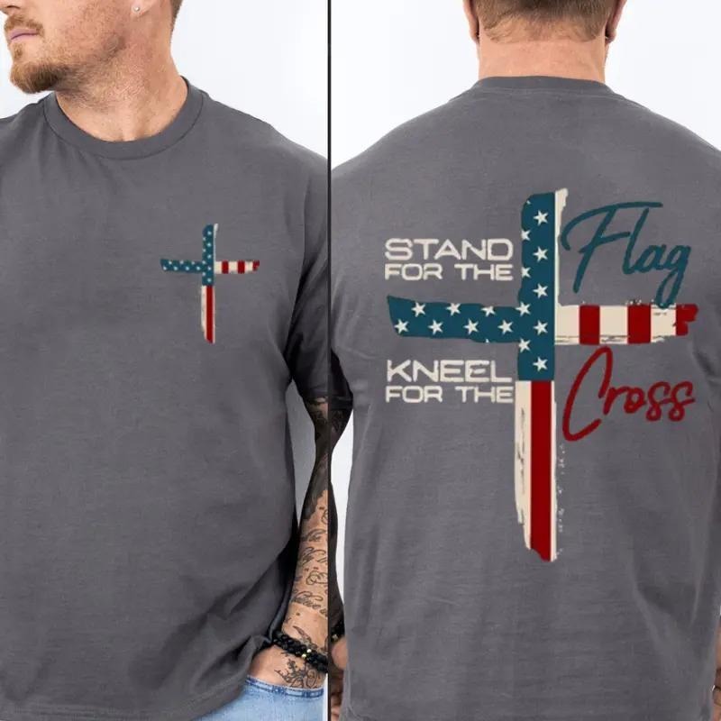 Stand For The Flag Kneel For The Cross 4th Of July 2 Sided TShirt, Patriotic America Shirt, Independence Day Tee, Gift...