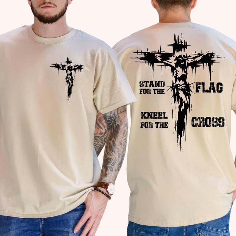 Stand For The Flag, Knell For The Cross 2 Siđed Tee Pure Cotton Casual Street Style Crew Neck Short Sleeve T-Shirt Tops...