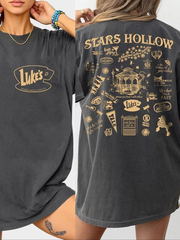 Star hollow double-sided comfort color T-shirt, front and rear star hollow adult T-shirt, STARS HOLLOW T-shirt,...