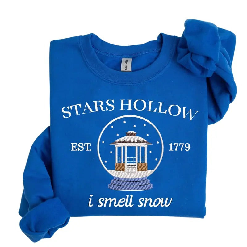 Stars Hollow 'I Smell Snow' Embroidered Unisex Pullover Crewneck Sweatshirt - Gilmore Girl Fan Favorite T-Shirts, Hoodie