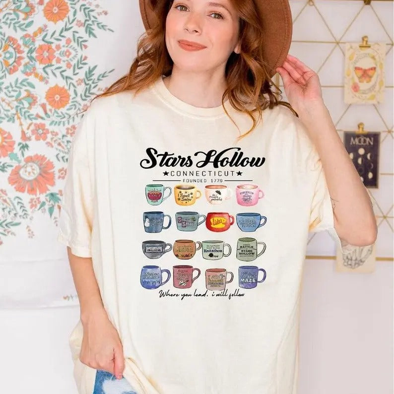 Stars Hollow Mugs T-Shirt, Luke's Coffee Shirt, Where You Lead I Will Follow Tshirt, shirt trend Hoodie Sweatshirt