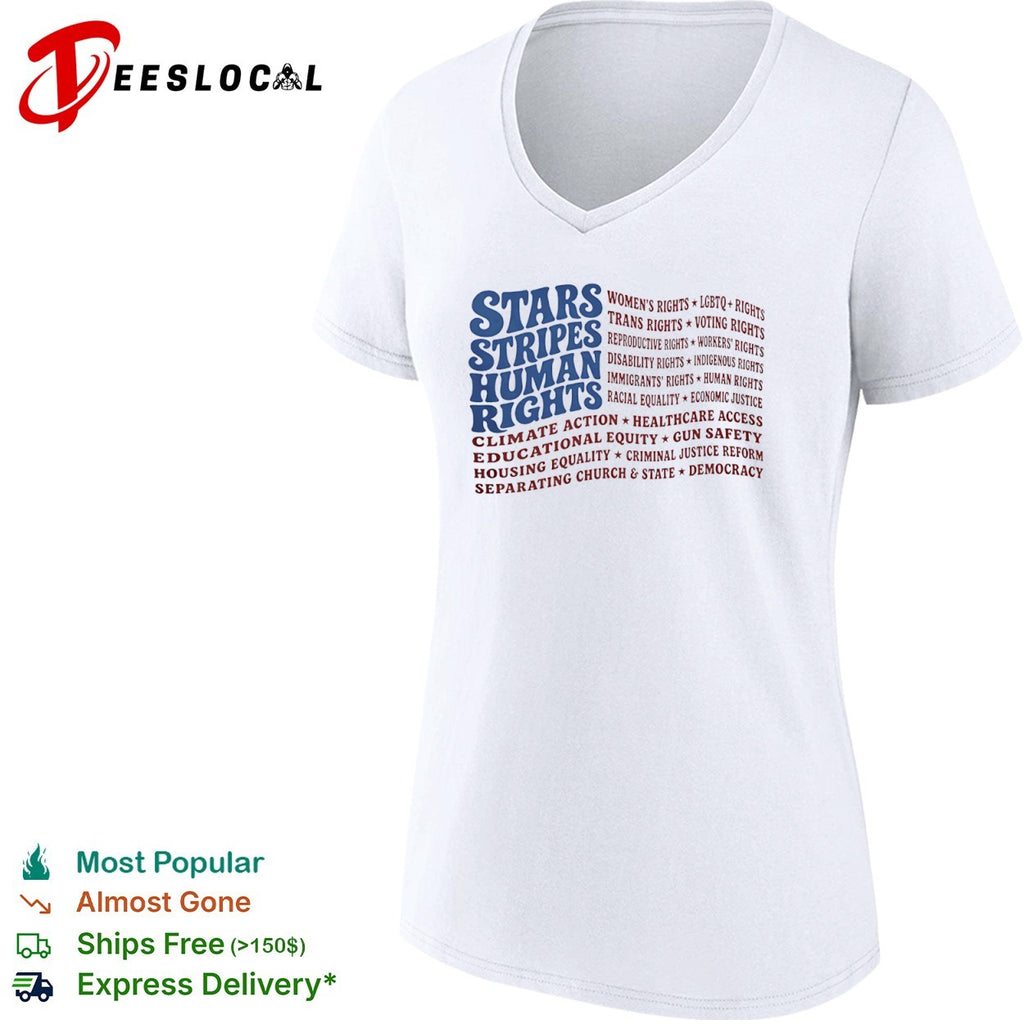 Stars Stripes Human Rights Women LGBTQ Trans Voting Reproductive Workers Shirt