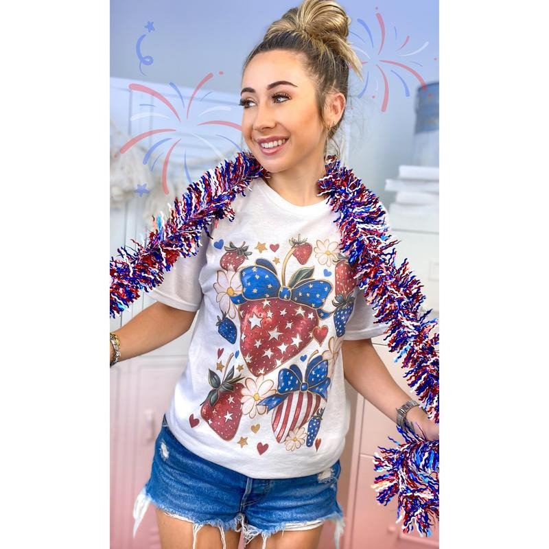 Stars and Stripes Strawberry Americana Graphic T-Shirt Hoodie Sweatshirt | PrintMintTees.com