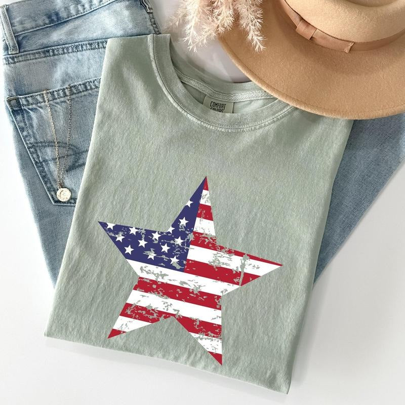 Stars Stripes Flag Patriotic 4th July Crew Neck T-Shirts, Hoodie, Sweatshirt