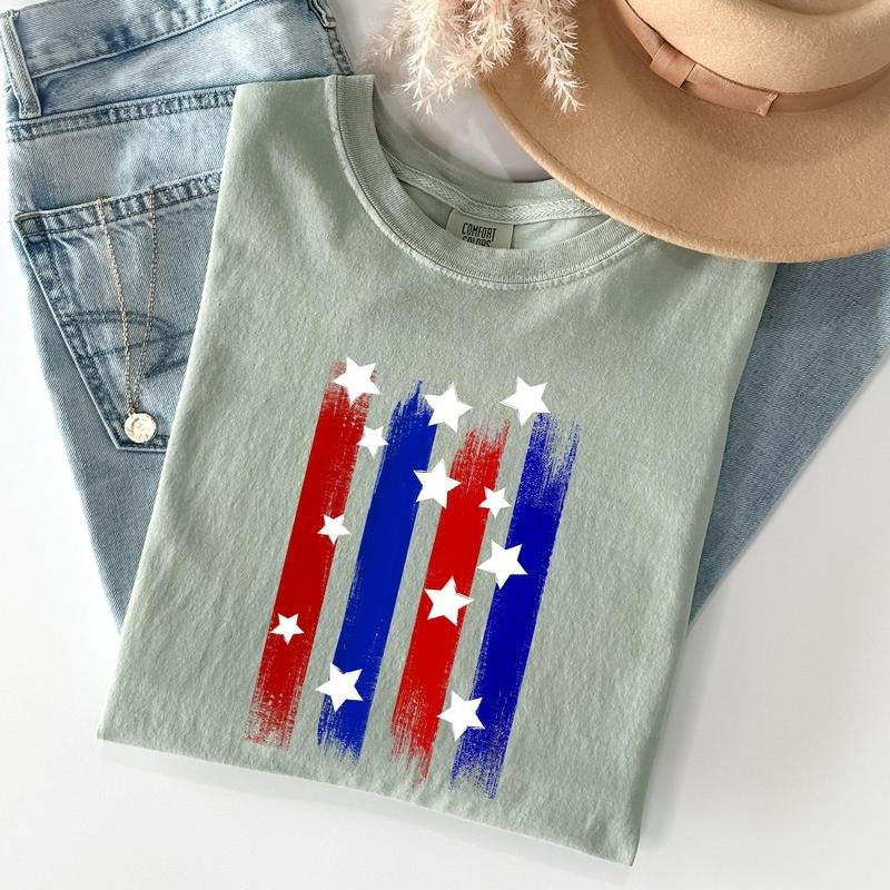 Stars Strips Red White Blue Patriotic America Crew Neck Shirt Hoodie Sweatshirt