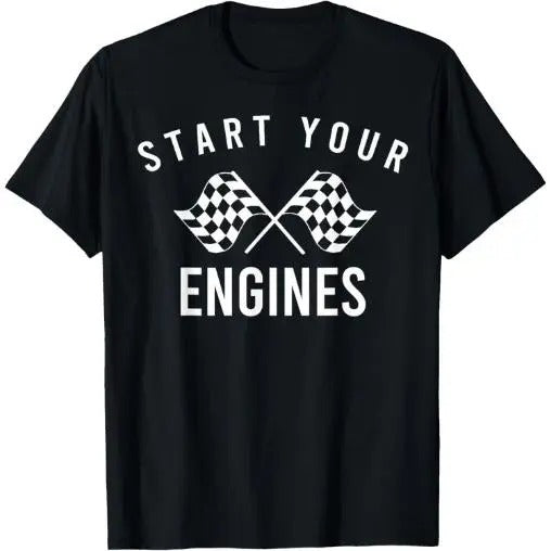 Start your engines checkered flag Retro Racing Cheer T-Shirt Made in USA Hoodie Sweatshirt | PrintMintTees.com