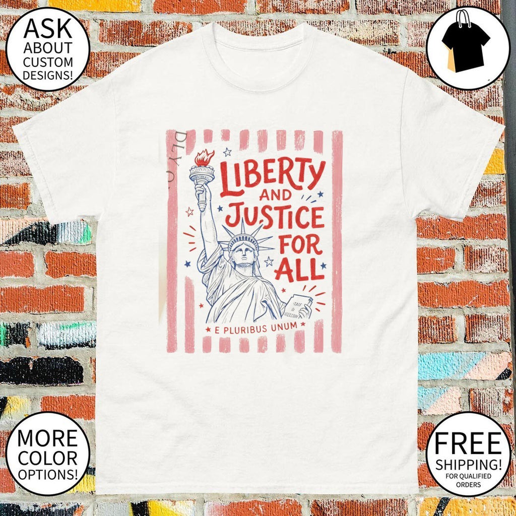 Statue of Liberty featuring Liberty and Justice for all vintage shirt