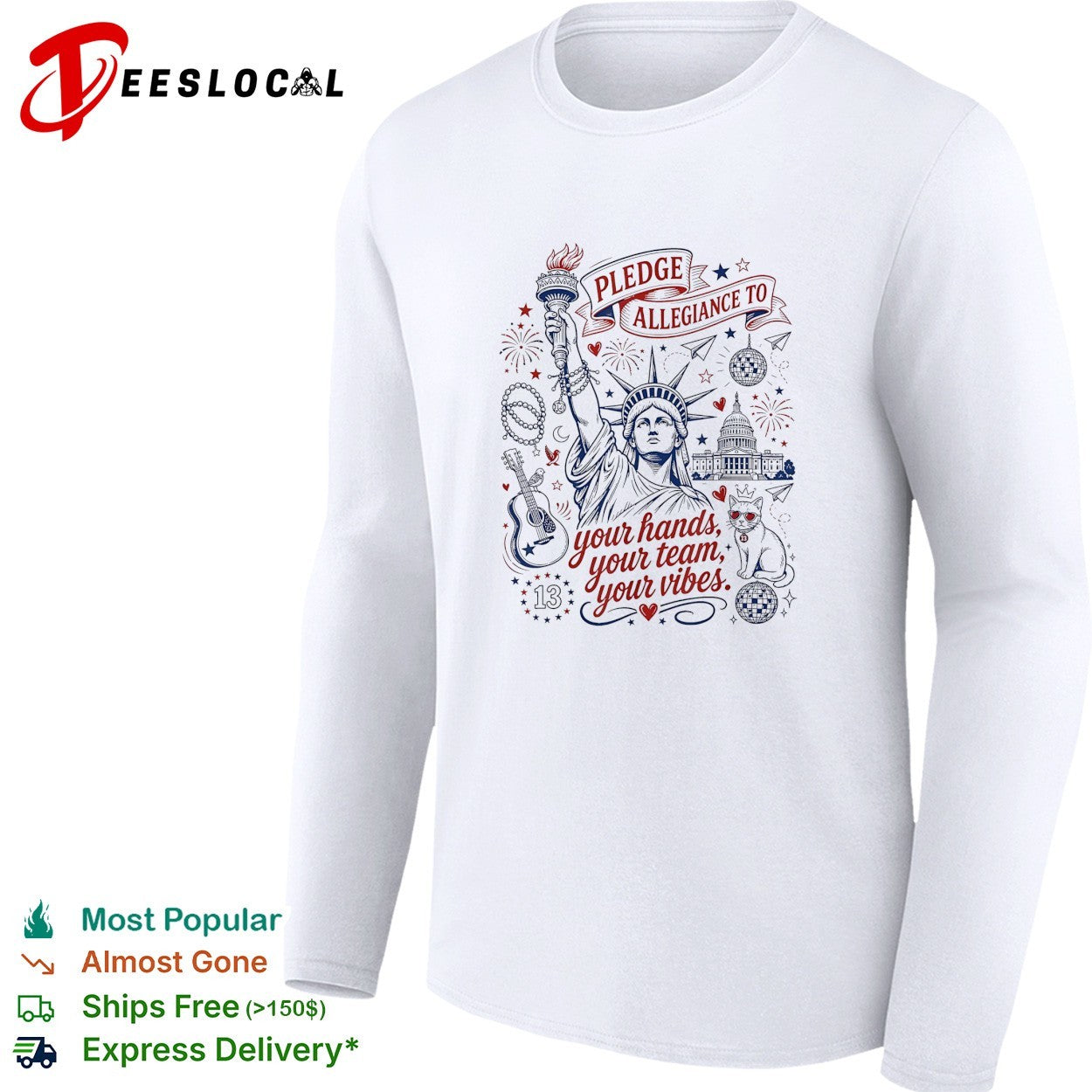 Statue of Liberty pledge allegiance crescent moon star white shirt