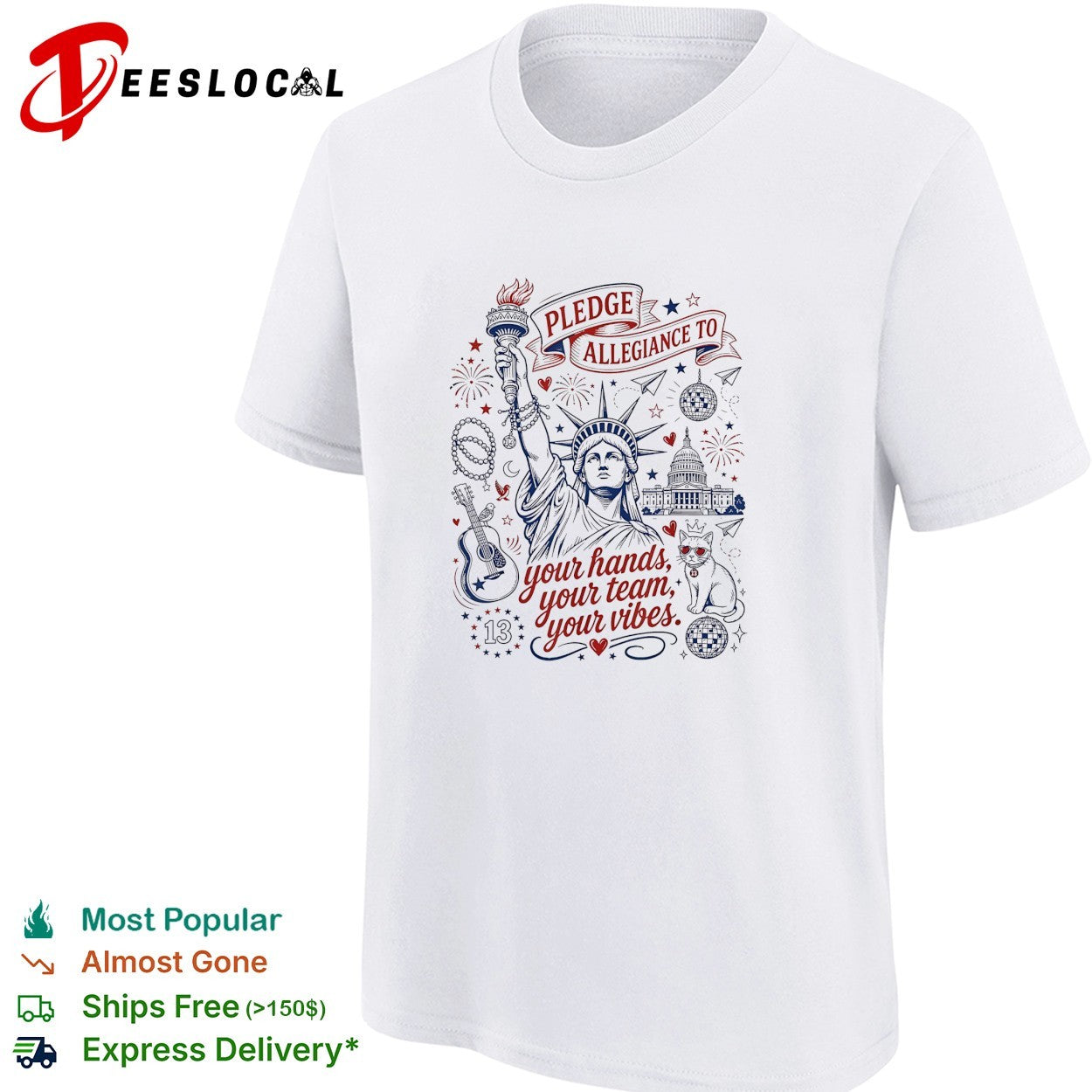 Statue of Liberty pledge allegiance crescent moon star white shirt